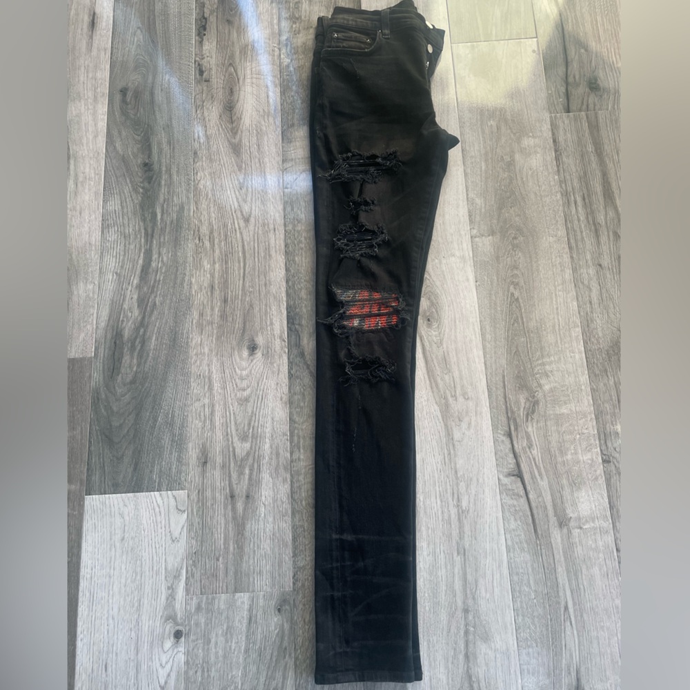 Amiri Black Distressed Denim Panelled Skinny Jeans M Waist 29”